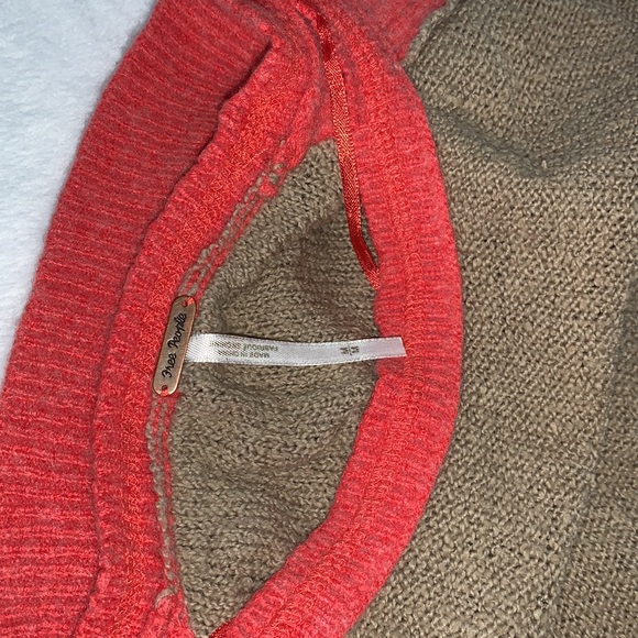 Free People Tabbard Coral & Tan Colorblock Sweater - Picture 3 of 3